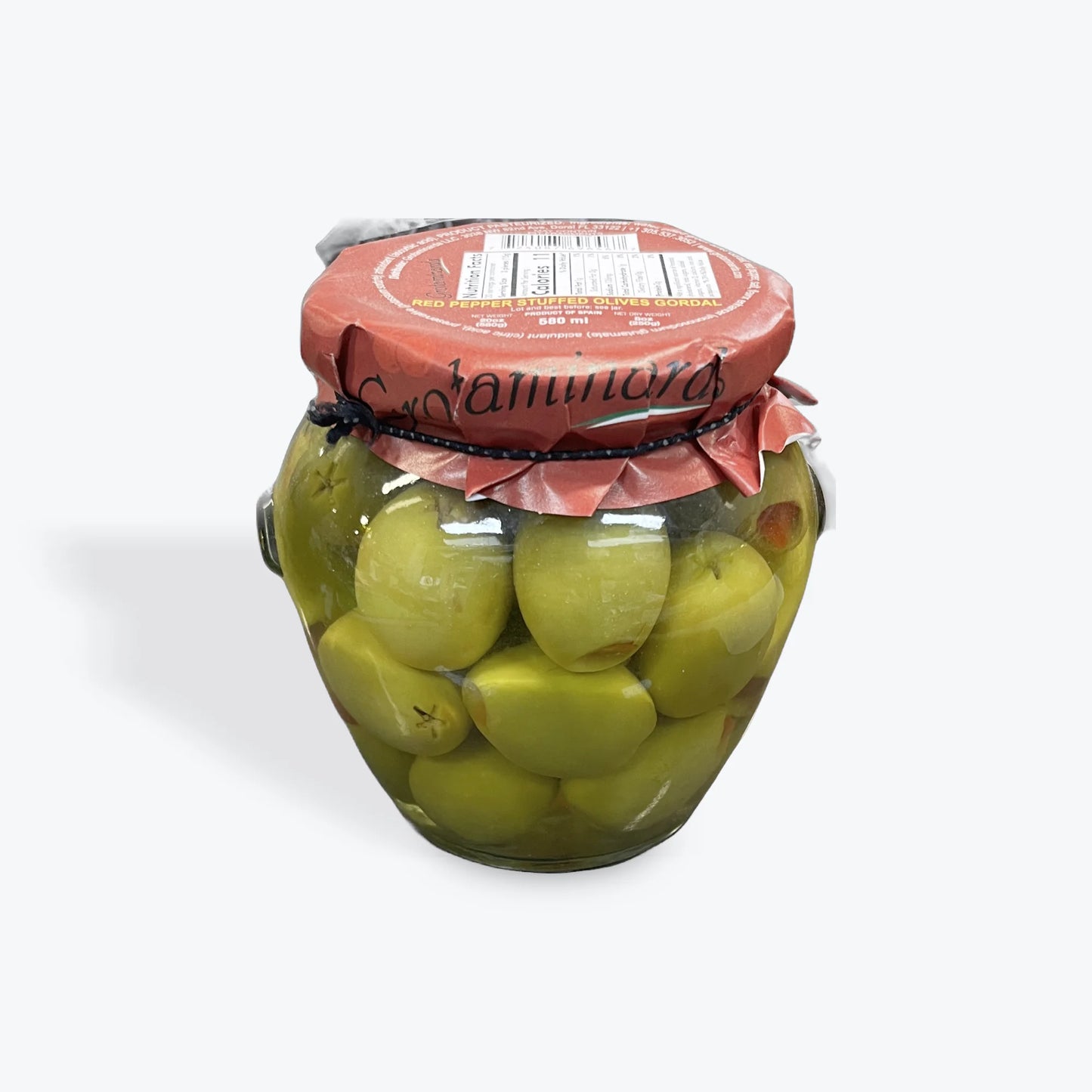 Vezabal Red pepper stuffed olivos gordal