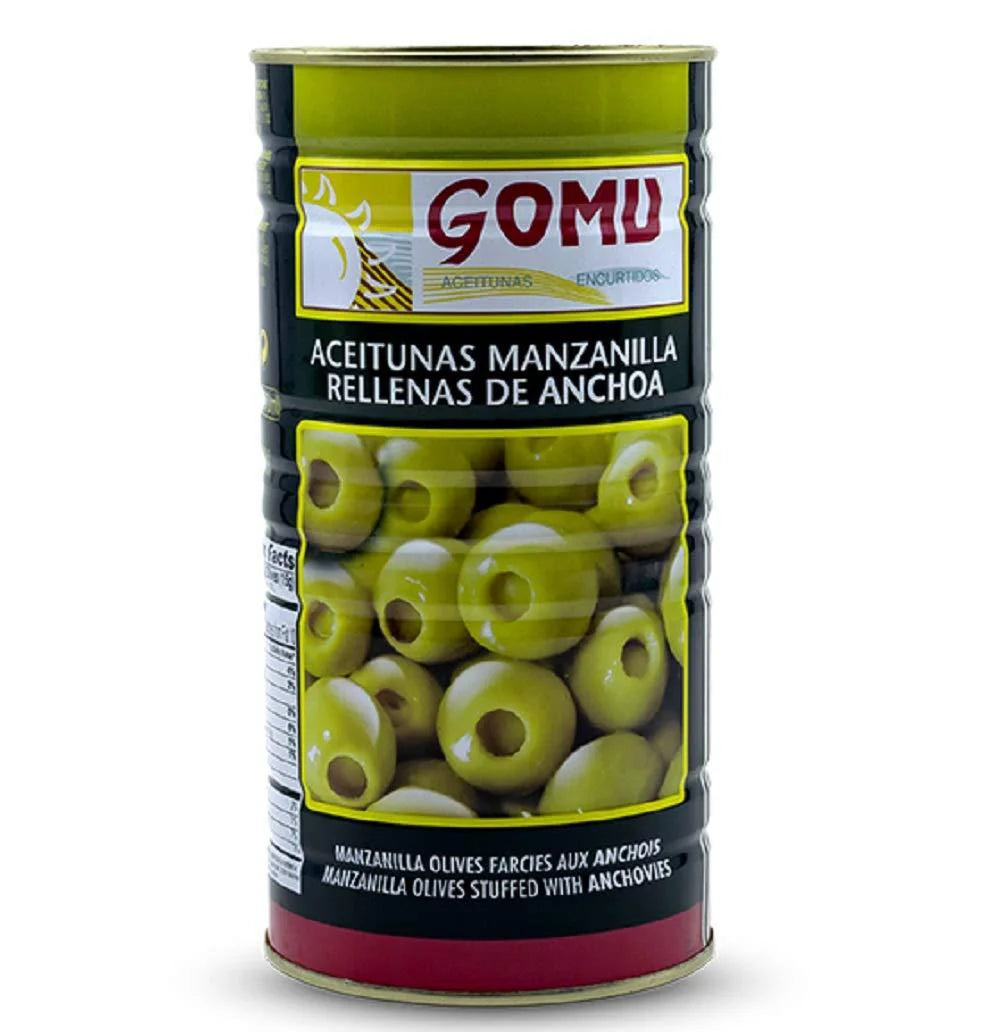 Gomu | Aceitunas Manzanilla Españolas Premium Rellenas de Anchoas | 52.38oz/1.5Kgrs | 21.16oz/600grs | (Paquete de 1)